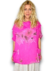 WIDE SHAWL LINEN TUNIC BELLA BLOSSOM HOT PINK