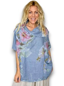 WIDE SHAWL LINEN TUNIC BELLA BLOSSOM PETROL