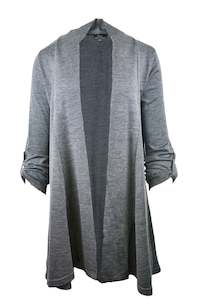 Tab Sleeve 100% Merino Edge To Edge A-line Cardigan Charcoal