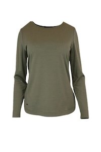 Womens 100% Merino Wool (210) Curve Hem Long Sleeve Jumper Khaki Ebas583