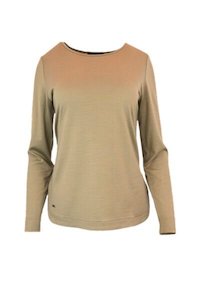 WOMEN'S 100% MERINO WOOL (210) LONG SLEEVE CURVE HEM TOP SAND EBAS583