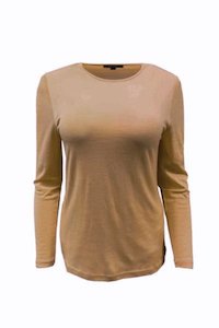 Womens 100% Merino (210) Long Sleeve Crew Top Sand