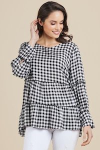 CHECKED DOUBLE HEM FRILL TOP