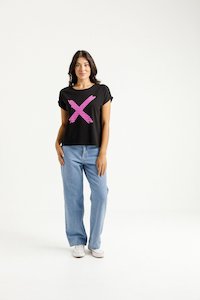 JACKIE TEE BLACK WITH CANDY STRIPE