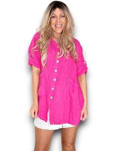 LINEN PEARL BUTTONS SHIRT HOT PINK