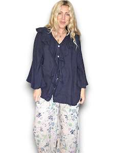 MADRID LINEN FRILL TUNIC LINEN NAVY