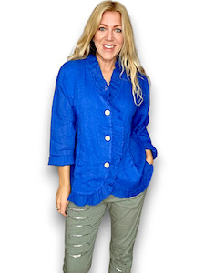 FRILL AND DANDY LINEN JKT LINEN COBALT