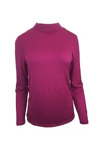 WOMENS 100% MERINO (210) LONG SLEEVE TURTLE NECK JUMPER RASPBERRY EBAS504