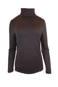 WOMEN'S 100% MERINO WOOL (210) LONG SLEEVE HIGH NECK TOP CHOCOLATE EBAS515