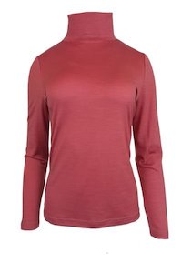 WOMEN'S 100% MERINO WOOL (210) LONG SLEEVE HIGH NECK TOP BRICK EBAS515