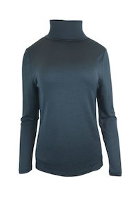 WOMEN'S 100% MERINO WOOL (210) LONG SLEEVE HIGH NECK TOP INDI BLUE