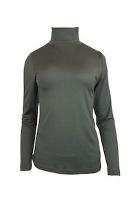 WOMEN'S 100% MERINO WOOL (210) LONG SLEEVE HIGH NECK TOP KHAKI