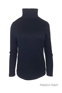 WOMENS 100% MERINO (210) LONG SLEEVE HIGH NECK TOP FRENCH NAV EBAS515