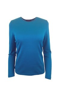 WOMENS 100% MERINO (210) LONG SLEEVE SATIN CREW TOP TEAL