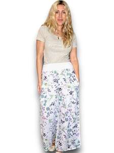 ELASTIC WAIST LINEN PANT LINEN WILD GARDEN WHITE