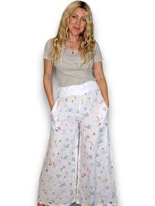 ELASTIC WAIST LINEN PANT LINEN WINDY BLOOM WHITE