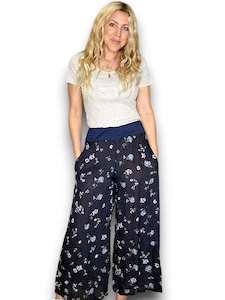 ELASTIC WAIST LINEN PANT LINEN WINDY BLOOM NAVY