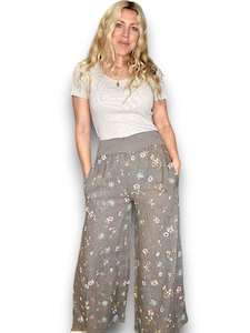 ELASTIC WAIST LINEN PANT LINEN WINDY BLOOM MOCHA