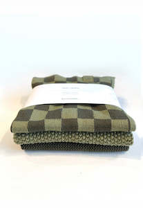 Homeware: Ecovask 3 Pack Variety Cloths - Olive Pistachio Chequer