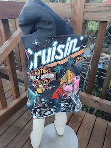 “Cruisin” Motorbike and Pink Upcycle Wool Blanket Vest – Size 3