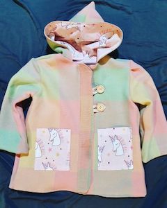 Baby and Kids clothing: Clark’s Coat – Check and Unicorn – Size 2