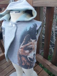 Harley Davidson, Bikes and Wolves – Upcycle Wool Blanket Vest Size 2