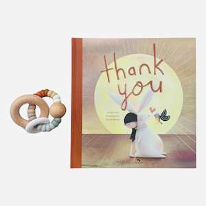 Gift Box : Thank you Book & Beechwood silicone Rattle