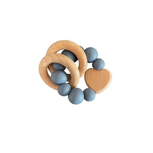 Wooden Silicone Teether Ring Heart : Midnight