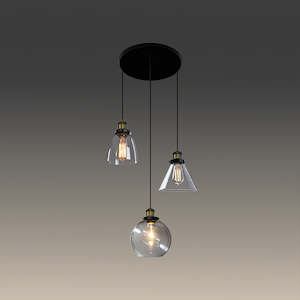 Clear glass Pendant Light Black Plate 300 with glass shades