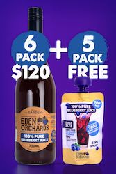 Fruit juices, single strength or concentrated: 6 x 750ml Pure Blueberry + 100ml Freebies