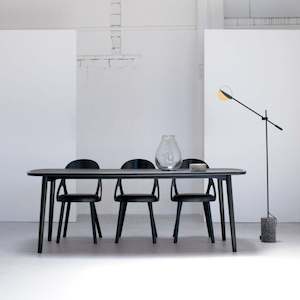 Racquet Dining Table - Black + Linoleum