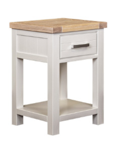 Furniture: Sicily 1-Drawer White Solid Wood Bedside