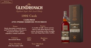 Glendronach Scotch Single Malt Collection: The Glendronach Batch 18 CASK #6049 1992 Pedro Ximenez Sherry 27 Year Old 700ml