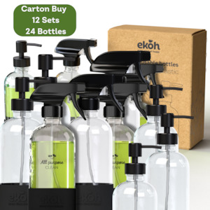 Clear Glass Bottles Bulk Buy Carton: 12 Sets 24 Clear Glass Soap Dispenser & Spr…