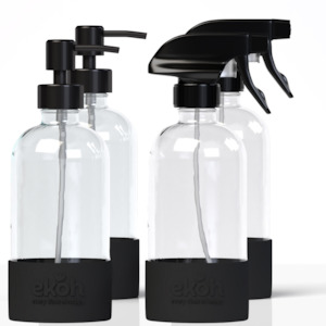 Clear Glass Refillable Bottles Bundle & Save 4 Glass Spray & Soap Dispenser Bott…