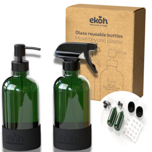 Green Glass Spray Bottles & Pump Dispenser Bottles 2 pc Refillable 500ml Cleaning Bottles