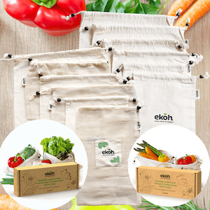 Grocery wholesaling: Reusable Organic Cotton Produce Bags Bundle 12 Premium Produce Bags (3 Mesh Produce Bags+9 Muslin Cloth Bags)