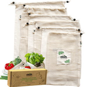 Grocery wholesaling: Organic Mesh and Cotton Reusable Produce Bags - Pack of 6