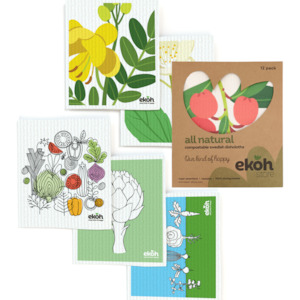 Swedish Dishcloths Ultimate 12 pk Eco Sponge Cloths Botanical Prints - Biodegrad…