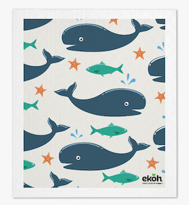 Eco Cloths Swedish Sponge Compostable Dishcloths (1pc)Blue Whale Print