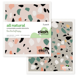 Swedish Dishcloths for Kitchen Eco Dish Cloths 2 Pack Terrazzo Stone Cleaning Cloths