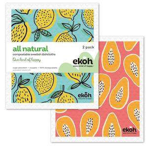 Swedish Dishcloth Eco Dish Cloths 2 Pack Papaya Lemons Prints Cleaning Cloths