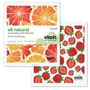 Swedish Dishcloths Eco Dish Cloths 2 Pack Strawberry Citrus Prints Cleaning Cloths