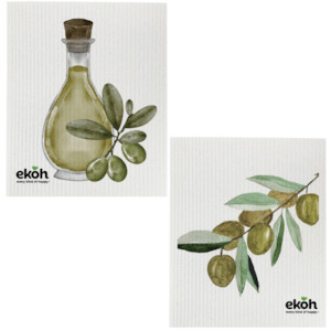 Swedish Dishcloth Eco Dish Cloths 2 Pack Olive Oil Prints Cleaning Cloths