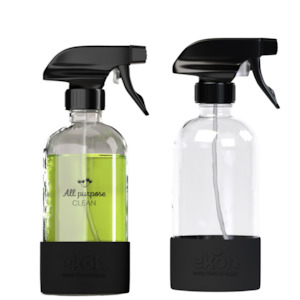 Clear Glass Spray Bottles 2 Pack with Silicon Protective Base & Preprinted labels