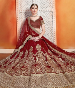 Women Maroon Semi Stitched Floral Lehenga