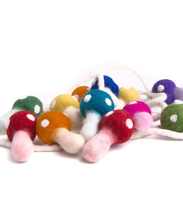 Decor: 100% NZ Wool Felted Garland - Rainbow Toadstools