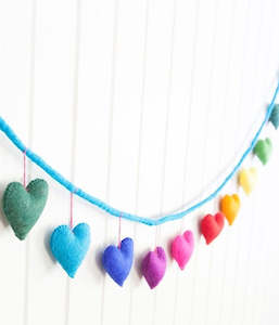 100% NZ Wool Felted Garland - Rainbow Hearts