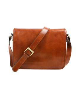 Crossbody: Leather Messenger Bag - Cognac