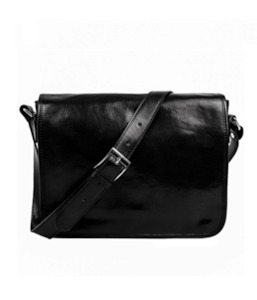 Crossbody: Leather Messenger Bag - Black